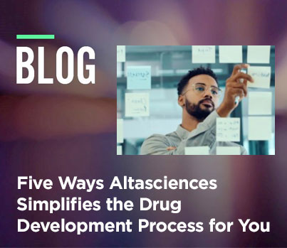 Man moving sticky notes on glass wall with blog title written below "Five ways Altasciences Simplifies the Drug Development Process for You