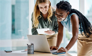 Two people working on a protocol review