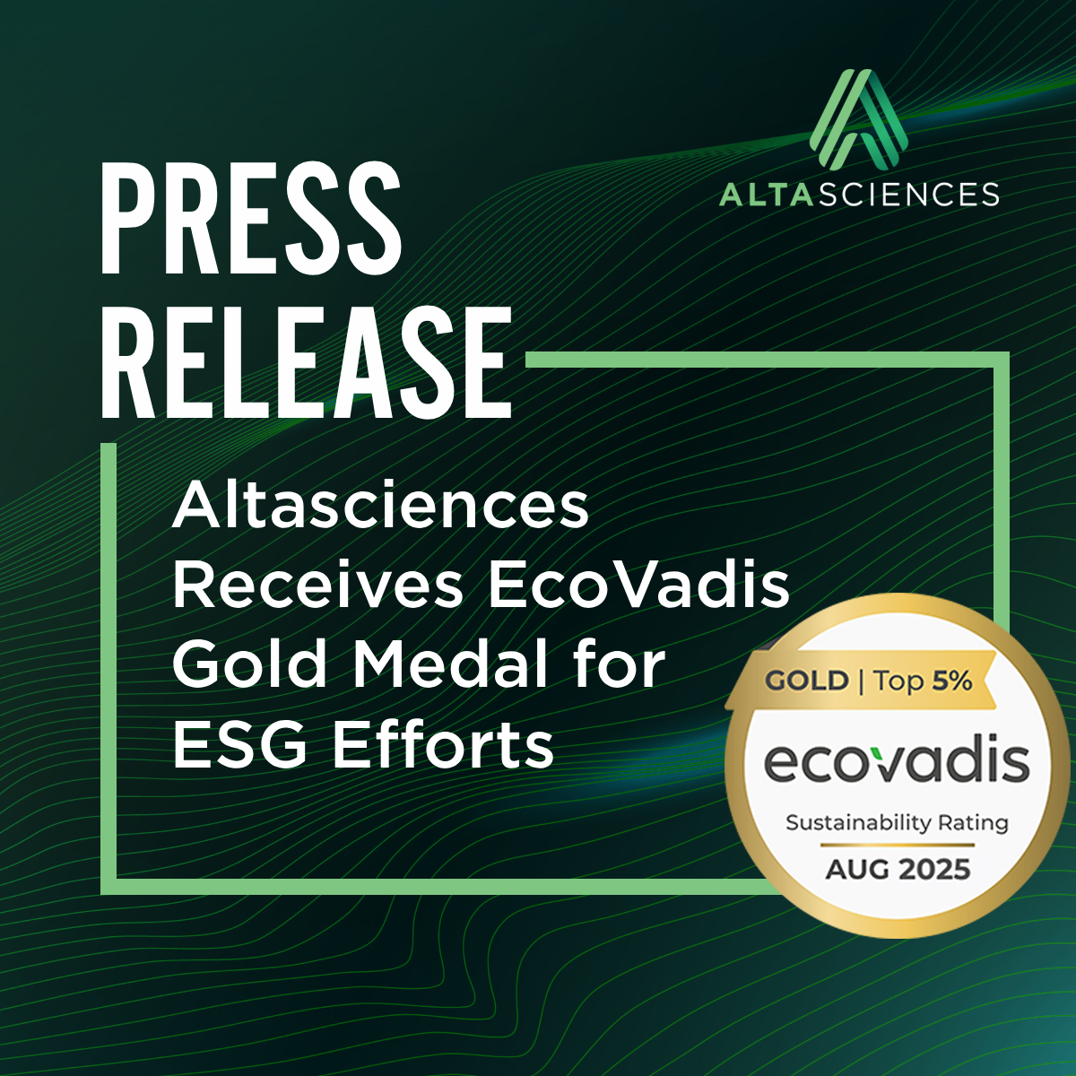 Altasciences Receives EcoVadis Gold Medal for Environmental, Social, and Governance (ESG) Efforts