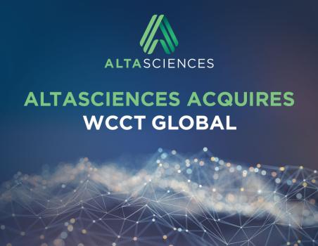 A starry night with chemical-like webbing and the words "Altasciences Acquires WCCT Global" written over top.